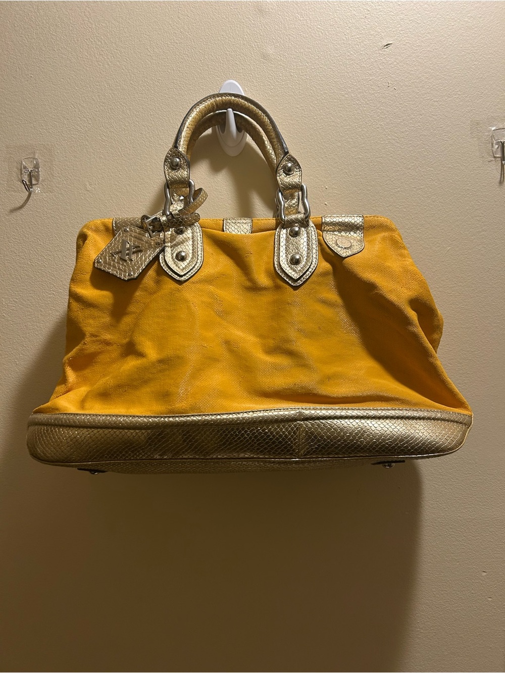 Yellow Canvas Tote with Metallic Gold Trim